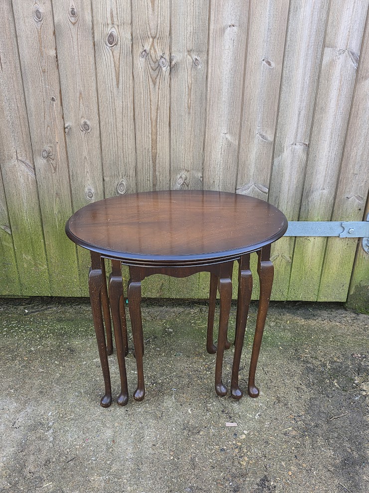 Vintage dark wood nest of tables on Queen Anne legs