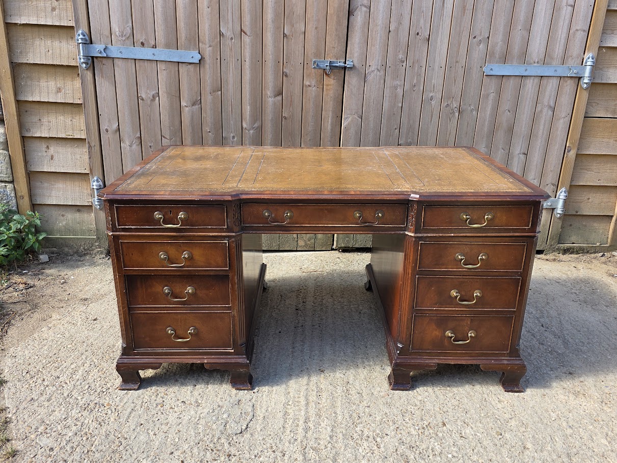Antique style mahogany pedestal partners desk