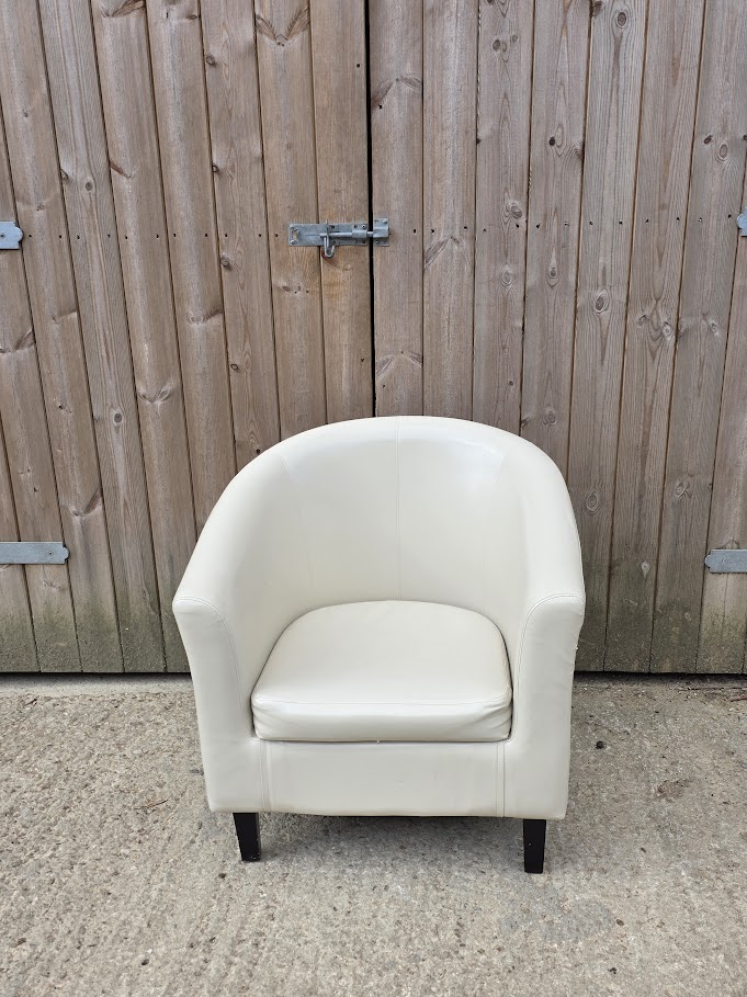 White faux leather tub chair