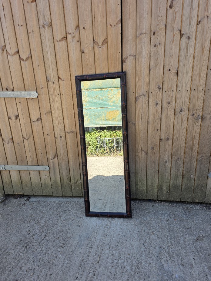 Black lacquered faux bamboo mirror