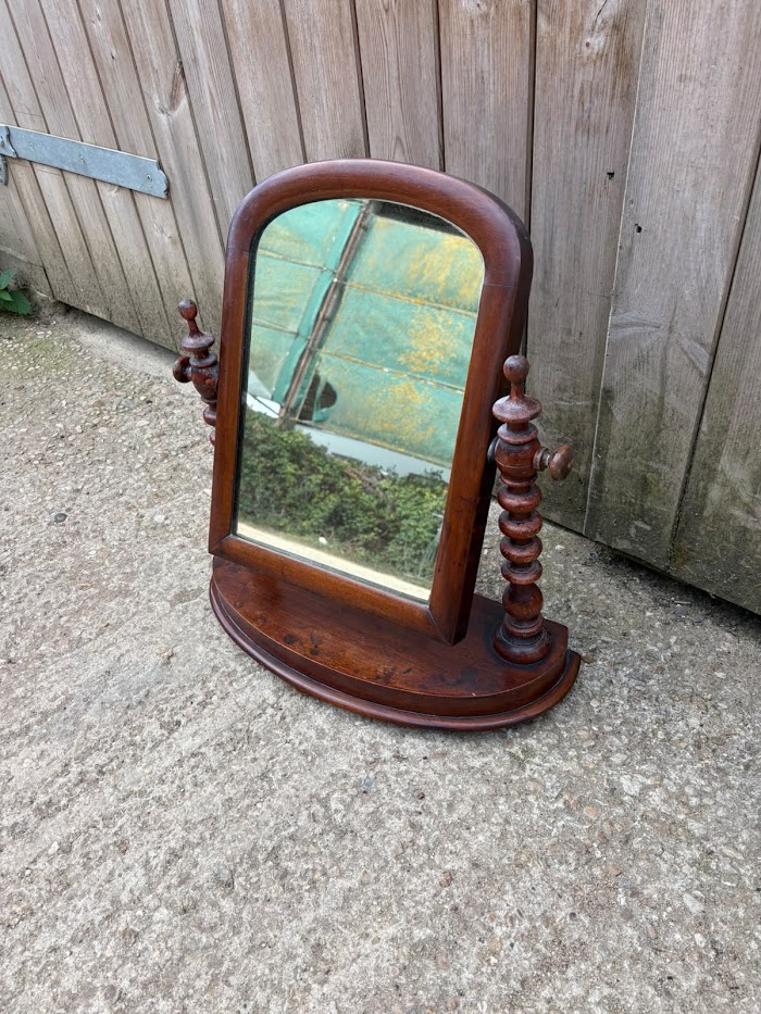 Antique barley twist mahogany table top mirror
