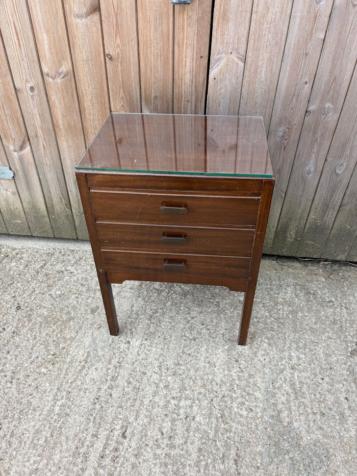 Vintage 3 drawer chest with glass top