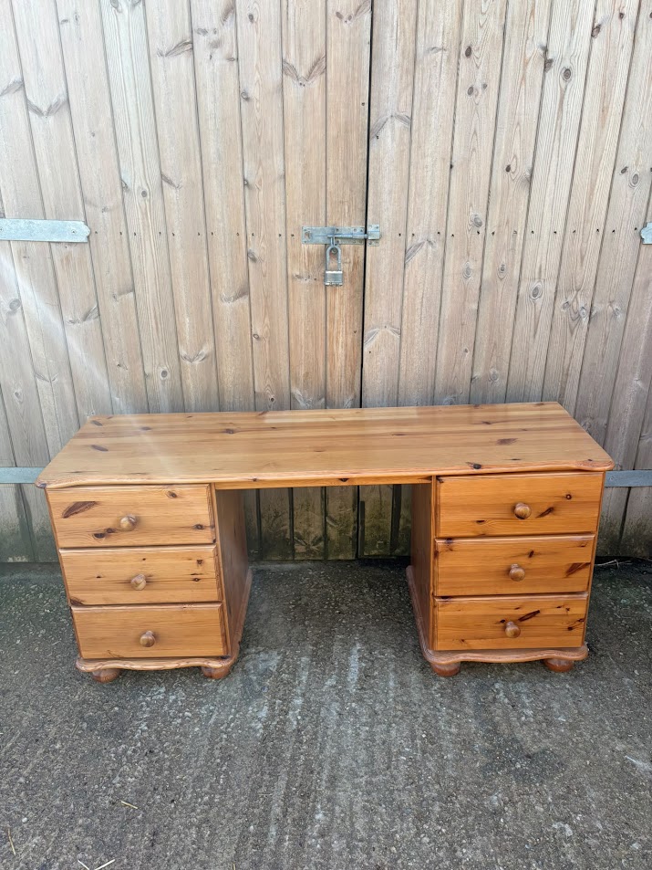 Pine twin- pedestal dressing table